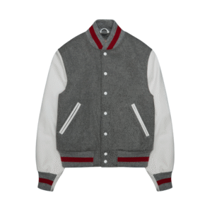 GREY MELTON WOOL/WHITE LEATHER CONTEMPORARY FIT - PREMIUM VARSITY JACKET